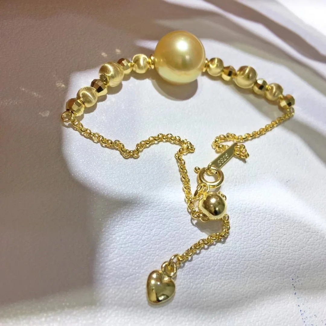 

B203 11-12mm 925 sterling silver gold plated wholesale freshwater pearl charm bracelet mounting fancy jewelry for women