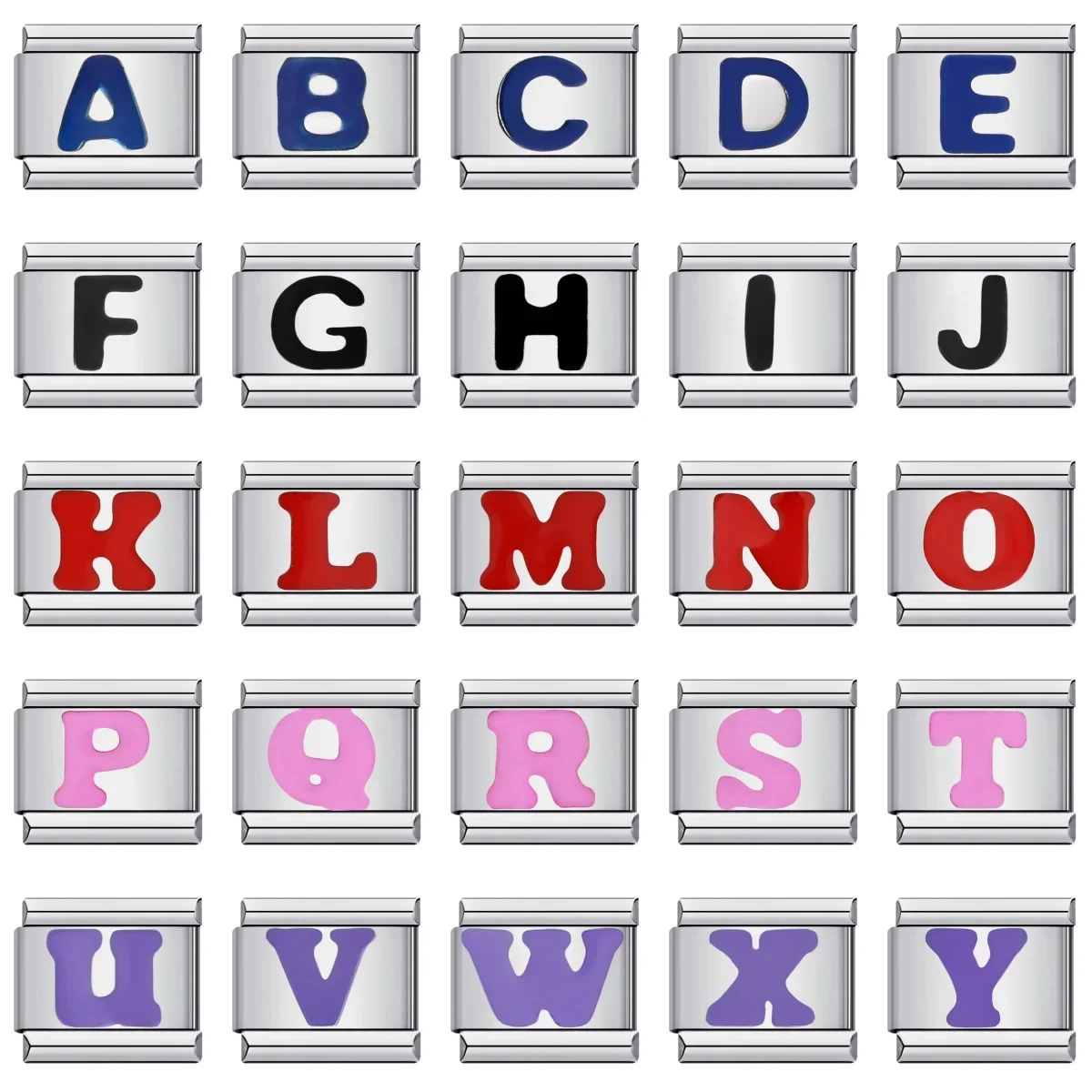 Black Pink Red Purple Blue Glaze 26 English A-Z Letters Charm Italian Links Fit 9mm Bracelet Stainless Steel Jewelry DIY Making