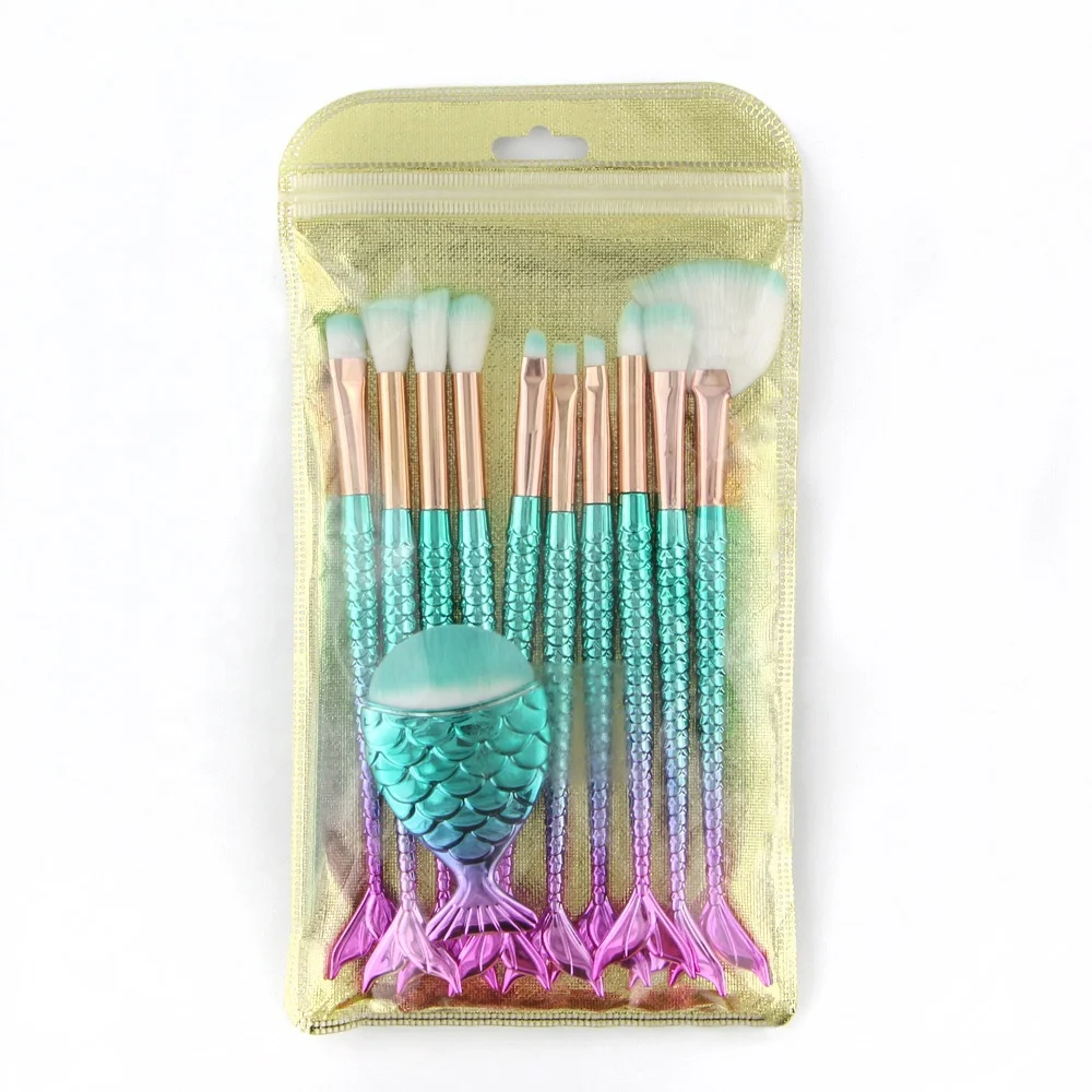 

Mermaid brush set makeup beautiful shining 11pcs 3d mermaid makeup brushes, Picture