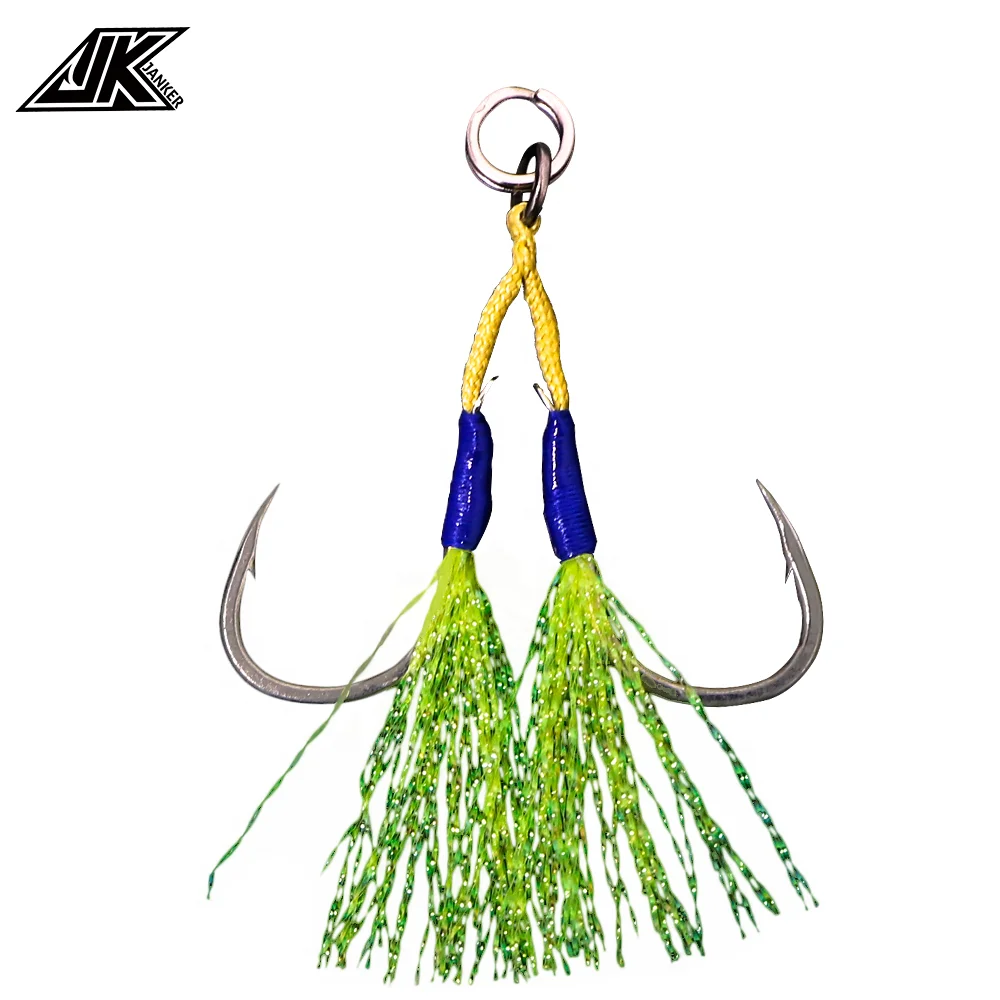 

JK LAT-G high quality Kevla line freshwater jigging carbon stainless steel fishing BKK double assist hooks for saltwater, Silver