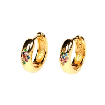 

Ins Simple Rainbow CZ Diamond Huggie Earrings Gold Plated Colorful Crystal Circle Huggie Hoop Earrings For Women