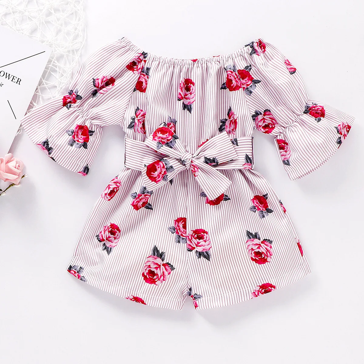 

2110 Newborn Baby Girls Clothes Sleeveless Lace Flower Print Strap Romper Jumpsuit One-Piece Outfit Summer Clothing, As pictures shows