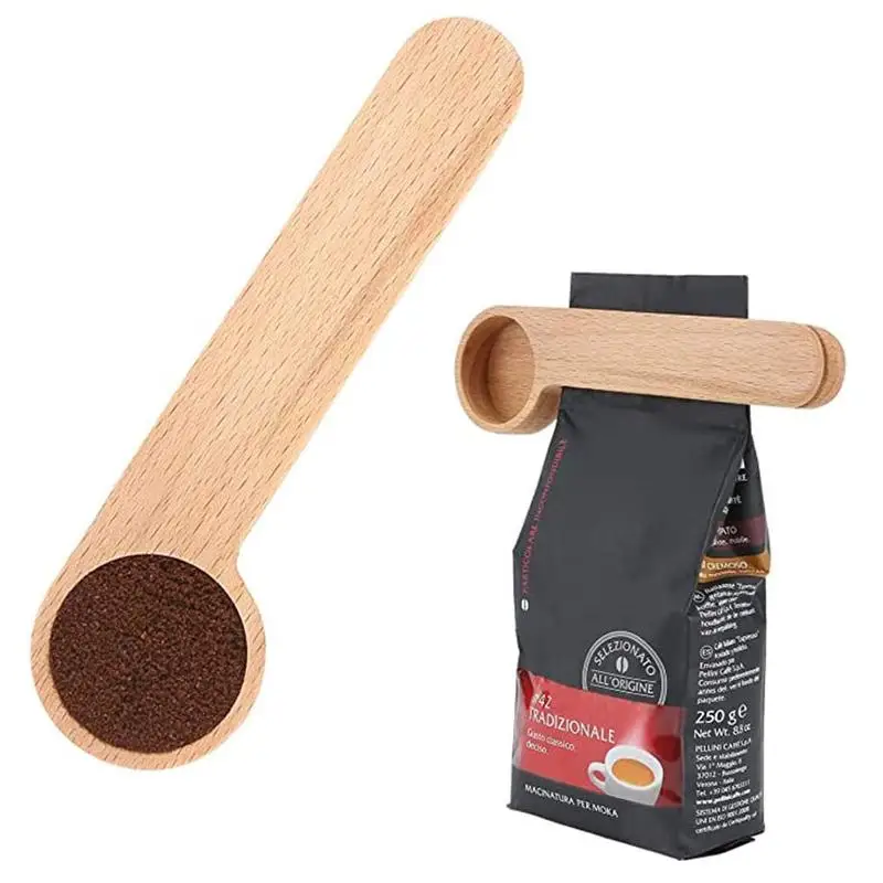 

Wood Coffee Scoop With Bag Clip Tablespoon Solid Beech Wood Measuring Scoop Tea Coffee Bean Spoon Clip Gift