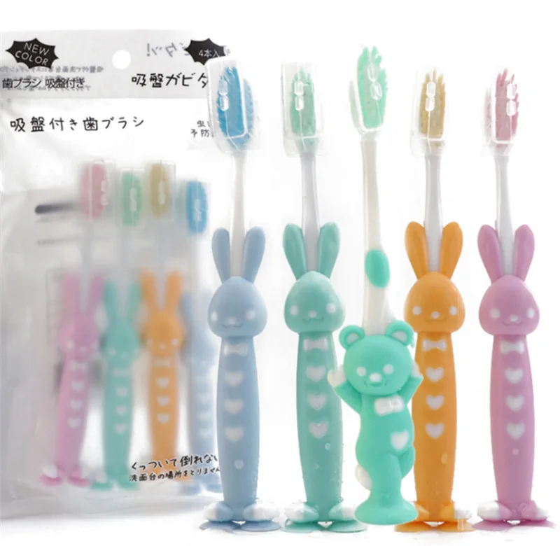 

Cute Cartoon Soft Bristle Kids Toothbrush Kit with Sucker(4PCS), 6colors