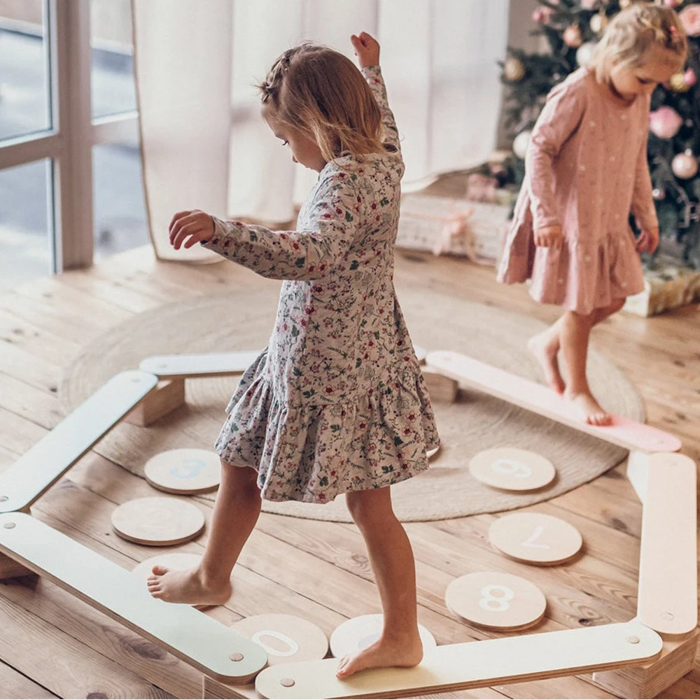 

LM KIDS Montessori furniture wooden toddler balance beam balance board kids gift balance stepping stones toys, Natural