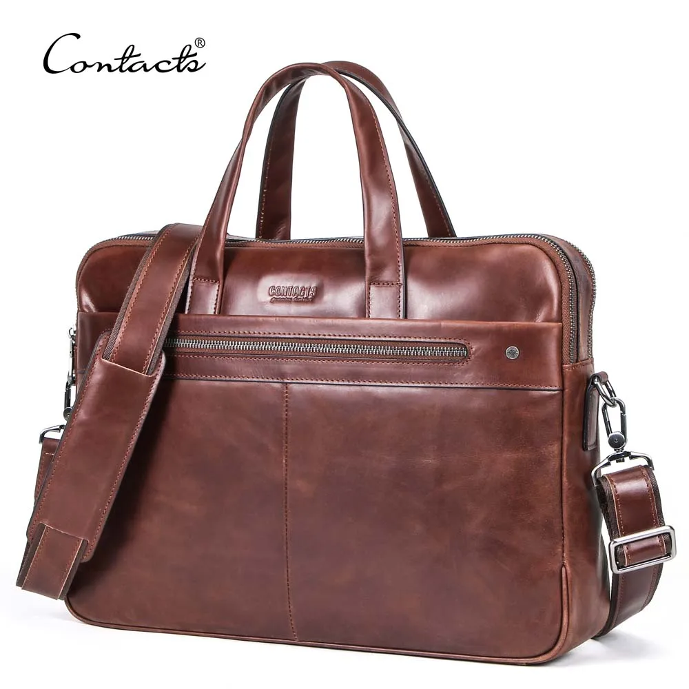 

dropship contact's classical fashion adjustable shoulder strap multi-function 14 inch genuine leather brown laptop briefcase bag, Brown or customized