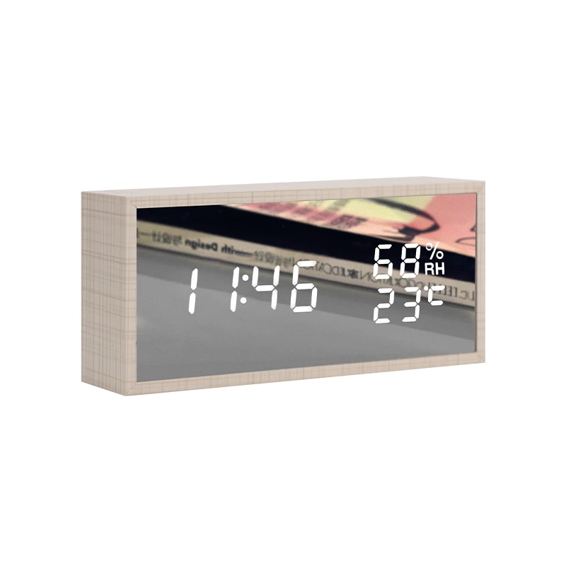 

Wooden Mirror Alarm Clocks With Humidity Temperature Electronic Clocks Suitable For Bedroom Home Office