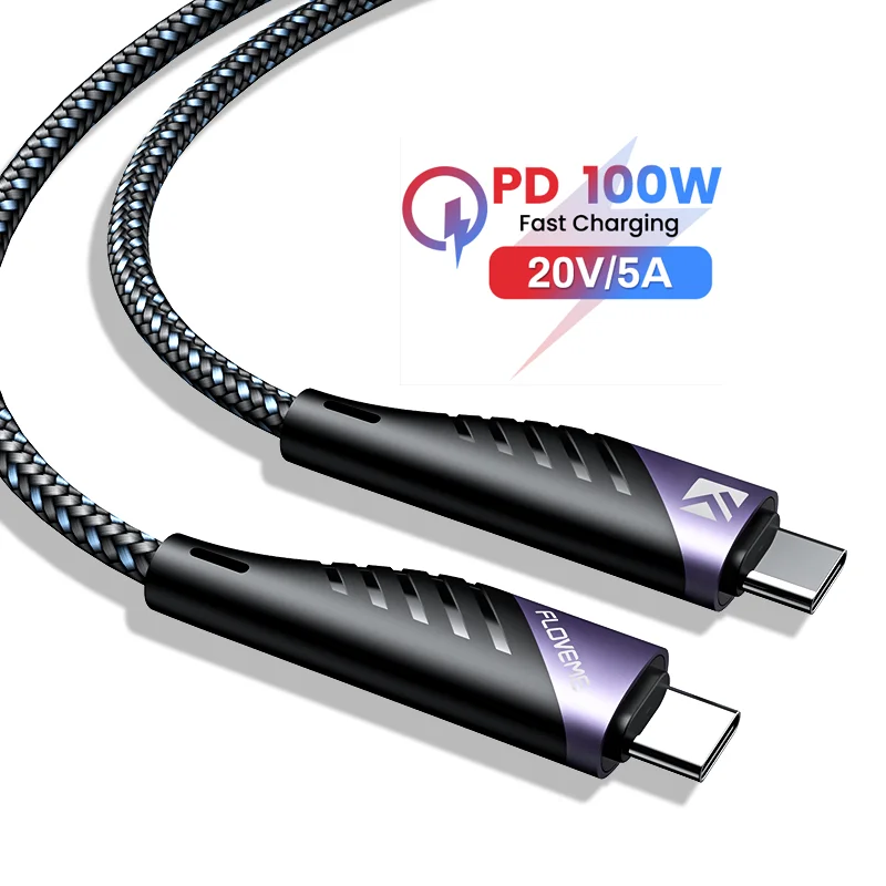 

Free Shipping 1 Sample OK PD 100W Type C to Type C Smart Chip 5A Fast Charging Data Cable USB Charging Cable Custom Accept