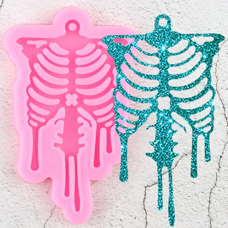 

DIY Shiny Halloween Skeleton Epoxy Craft Silicone Pendant Keychain Mold For Epoxy Resin Jewellery Making