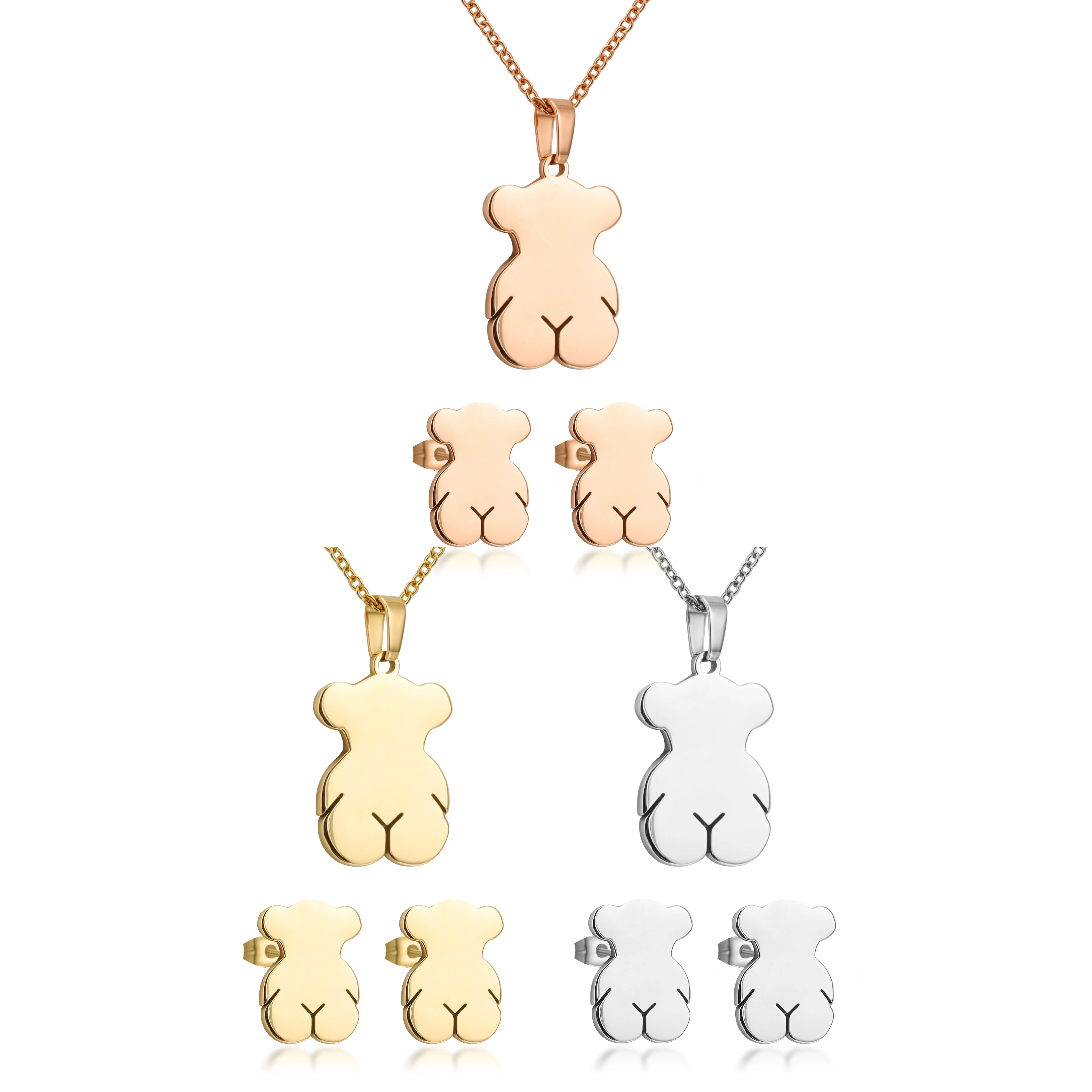

wholesale teddy bear touse slippers women 18k gold plated jewelry set necklace earrings stainless steel set jewelry
