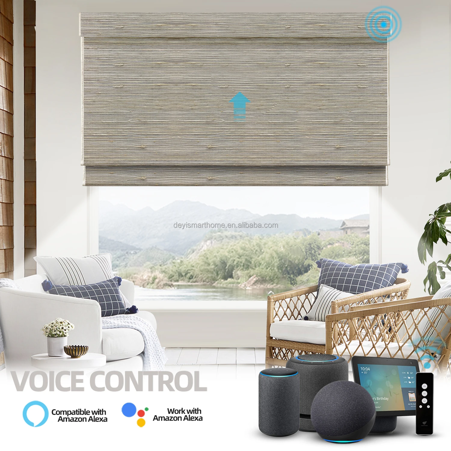 

Deyi Luxury Automatic Electric Cordless Remote And App Control Smart Window Roman Shade Motorized Roman Blinds