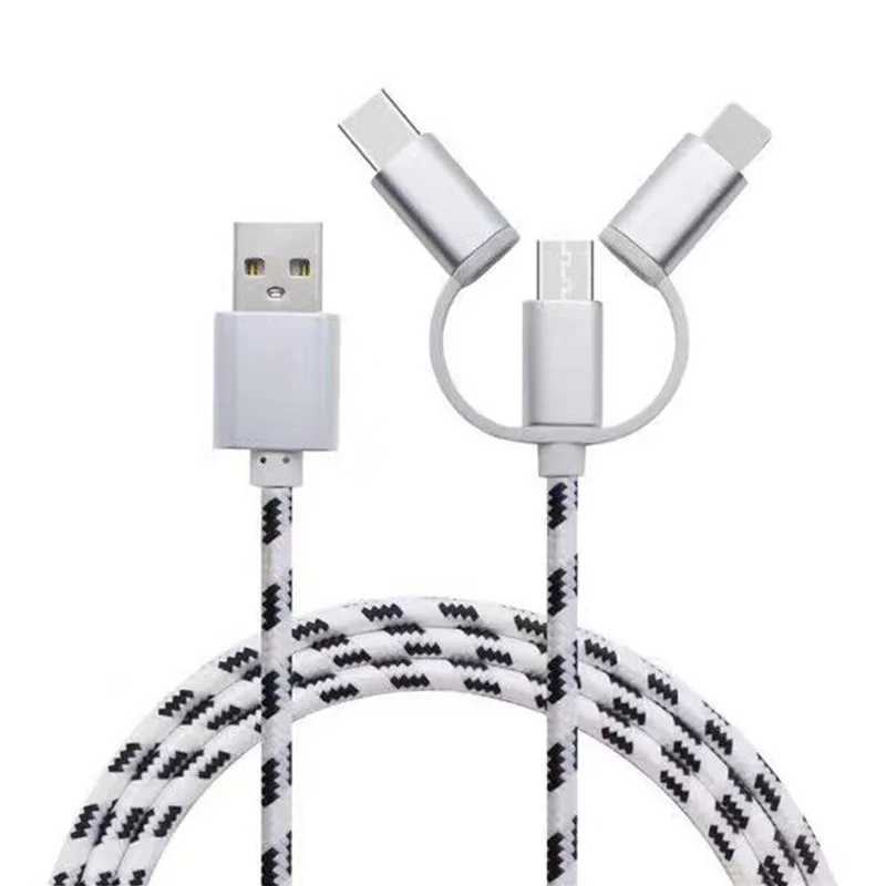 Shenzhen Original Factory Price 3 in 1 Nylon Braided 2.1A Usb Charging Cable