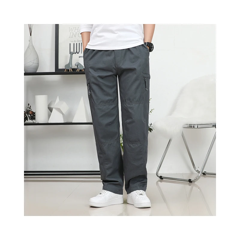 Men's Classic Baggy Pants With Multiple Pockets Designer Cotton Chino Washed Woven Trouser Solid Pants