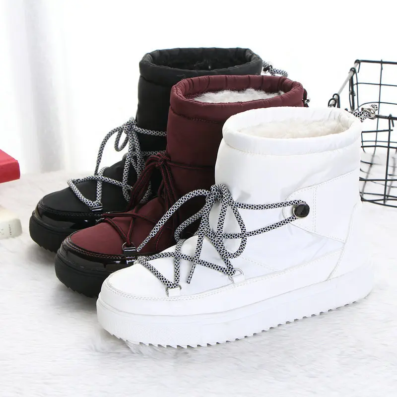 

High Quality Anti-Slip Warm Waterproof Multi-Color Fur Shoes Shoelace Breathable Lady Winter Snow Ankle Platform Boots for Women, Customized color