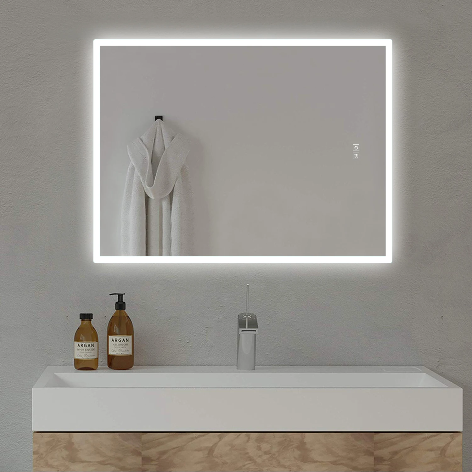 

LED Illuminated Bathroom Anti-Fog Wall Mounted Mirror With Light And Dimmer