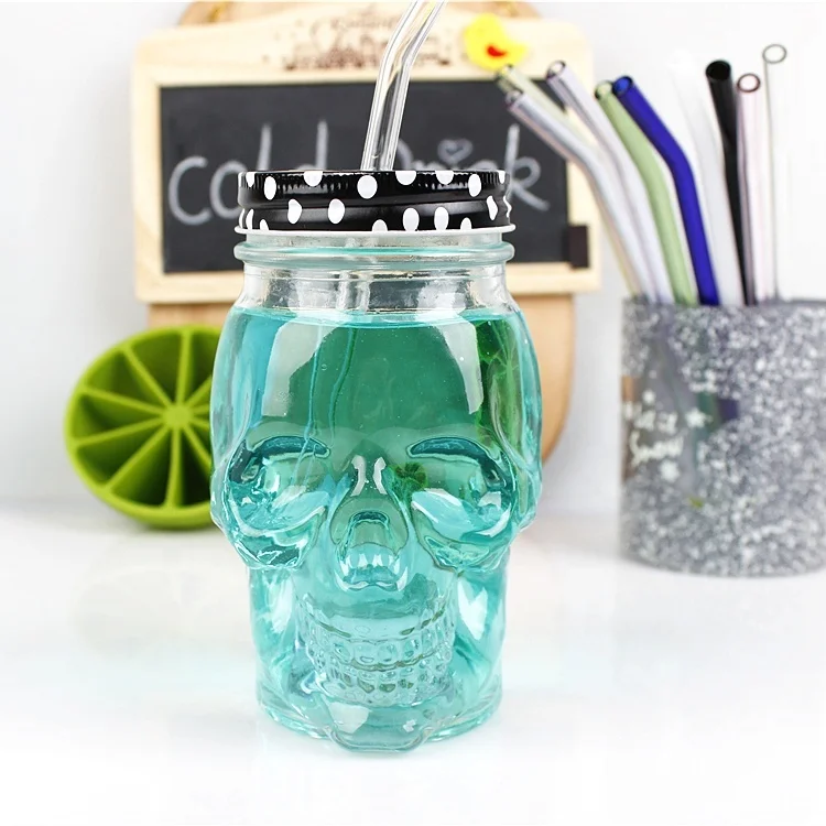 

High quality ice cold drink glass mason jar with handle and straw 450ml, Clear transparent