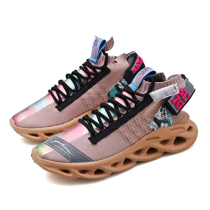 

China hot style fly knitting large size sports shoes fashion sneakers men high elastic sole