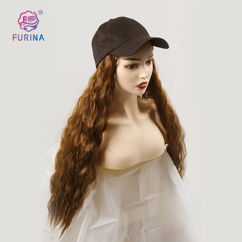 

Particular hairstyle High temperature fiber wigs long natural wave synthetic wigs with Baseball cap, Black/dark brown/light brown
