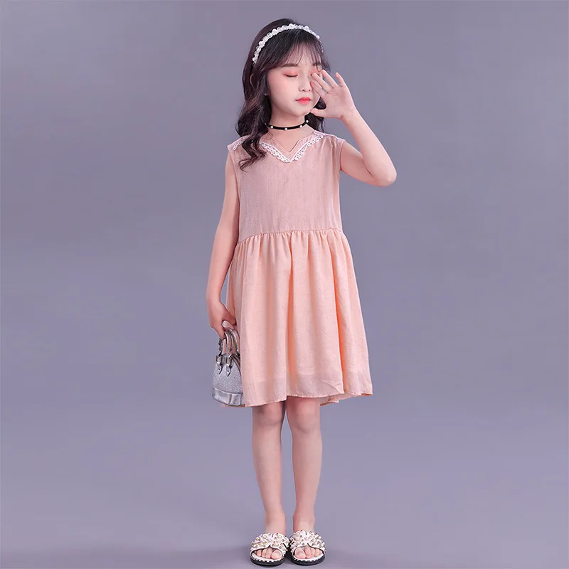 

2021 new summer short-sleeved floral print girl clothes lace child dress baby girl white bow skirt
