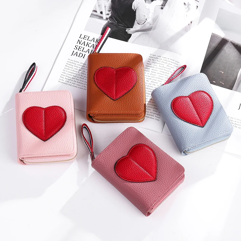 

New Fashionable Small Wallet Short Women Wallet Korean Version Love Beautiful Girl Coin Purse Mini Student Lady Wallet, Black , blue , red , grey,pink, purple,green