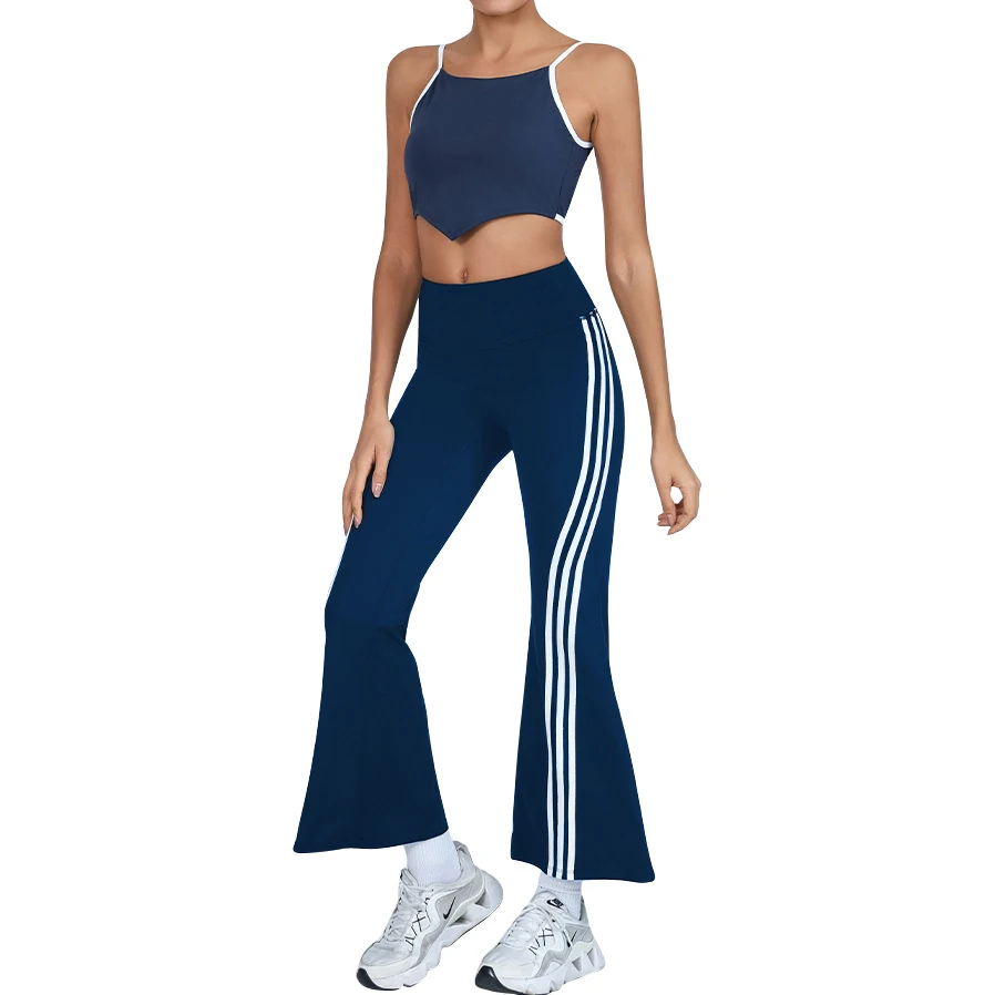 Women's High Waist Yoga Flare Pants and Tank Tops Set Soft Color Contrast Stretch Compression Comfortable and Stylish