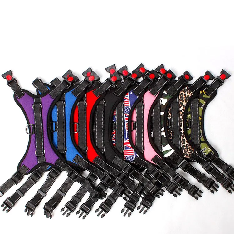 

Wholesale Factory price Fashion Reflective No Pull Nylon Pet Cat Dog Harness vest Adjustable for Medium Large dog training vest, Blue/red/black/purple/camouflage/flag/leopard color