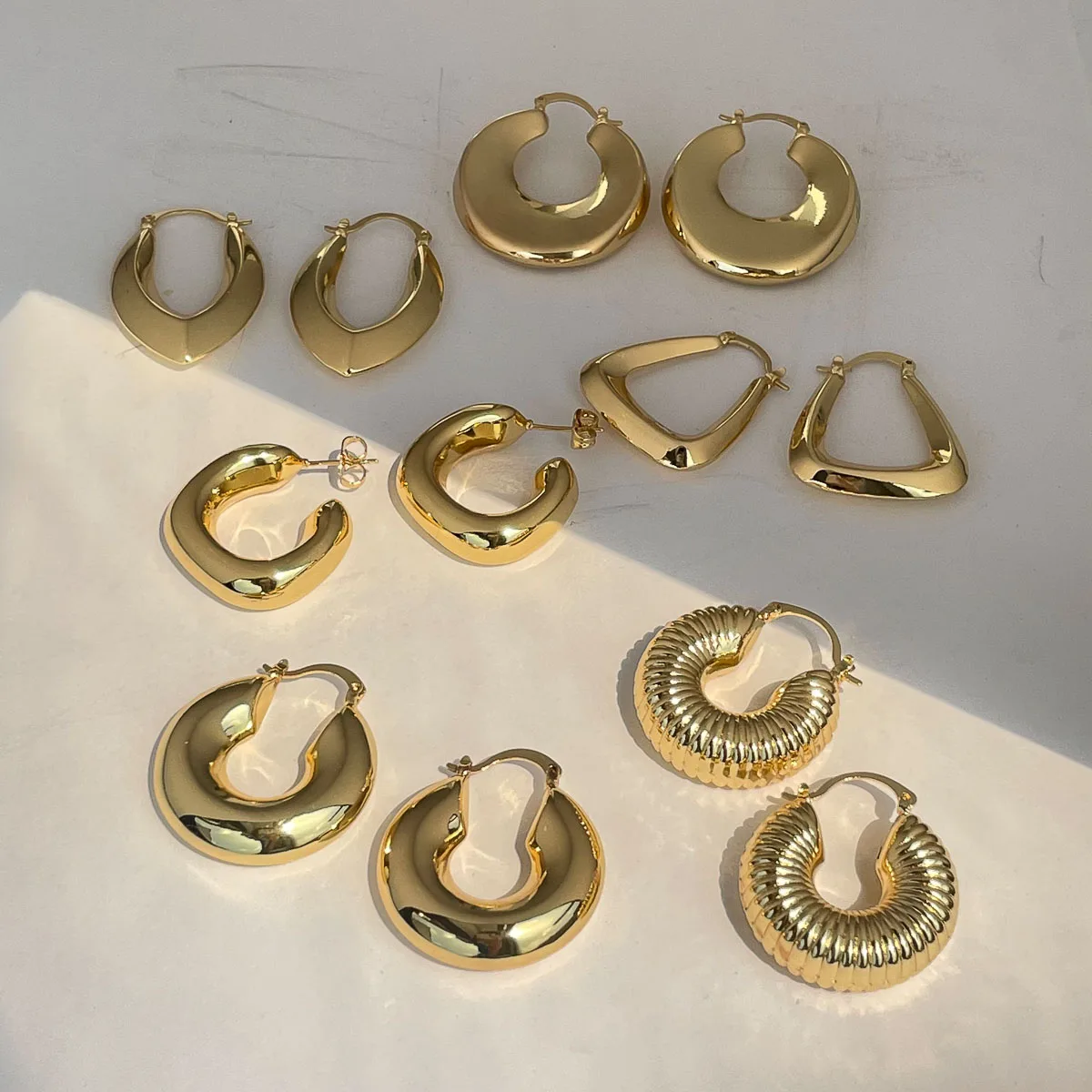 

Female 14K gold plated circle jewelry brass chunky small earring hoops for women