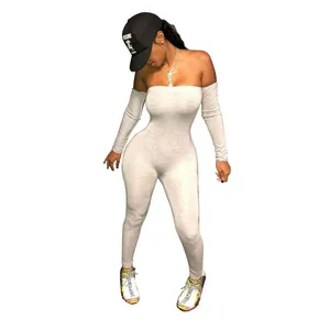 Newest hot long sleeve wrap chest One shoulder solid color bodycon sexy rompers jumpsuits mujer ropa de mujer 2