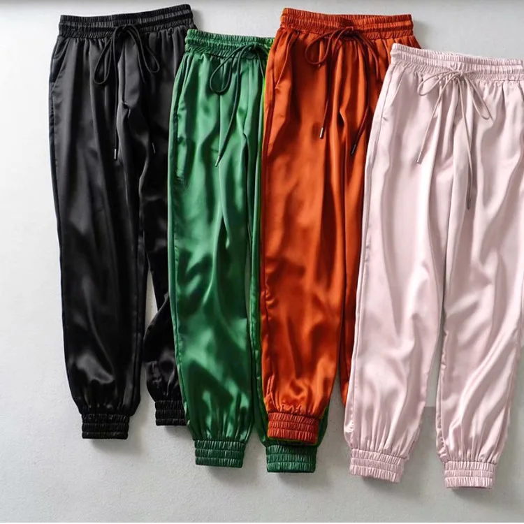 

Wholesale Summer Street Wear Women Trousers Casual Long Sport Pants Jogger Weat Pants Plus Size Baggy Loose Satin Cargo Pants, Customized color