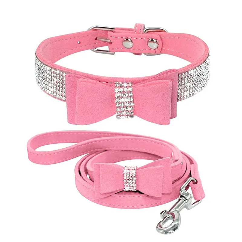 

Rhinestone Leather Dog & Cat Collar - Sparkly Crystal Diamonds Studded for Small Medium Large Dogs, Red , purpl , blue ,pink , green ,etc