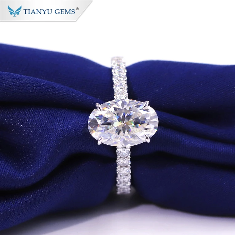 

Tianyu gems 14k white gold classic moissanite ring luxury Prong setting oval cut wedding ring