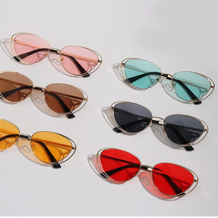 

DOISYER Punk Double Frame Cat Eye Multicolor Retro Sun Glasses Ladies Sunglasses