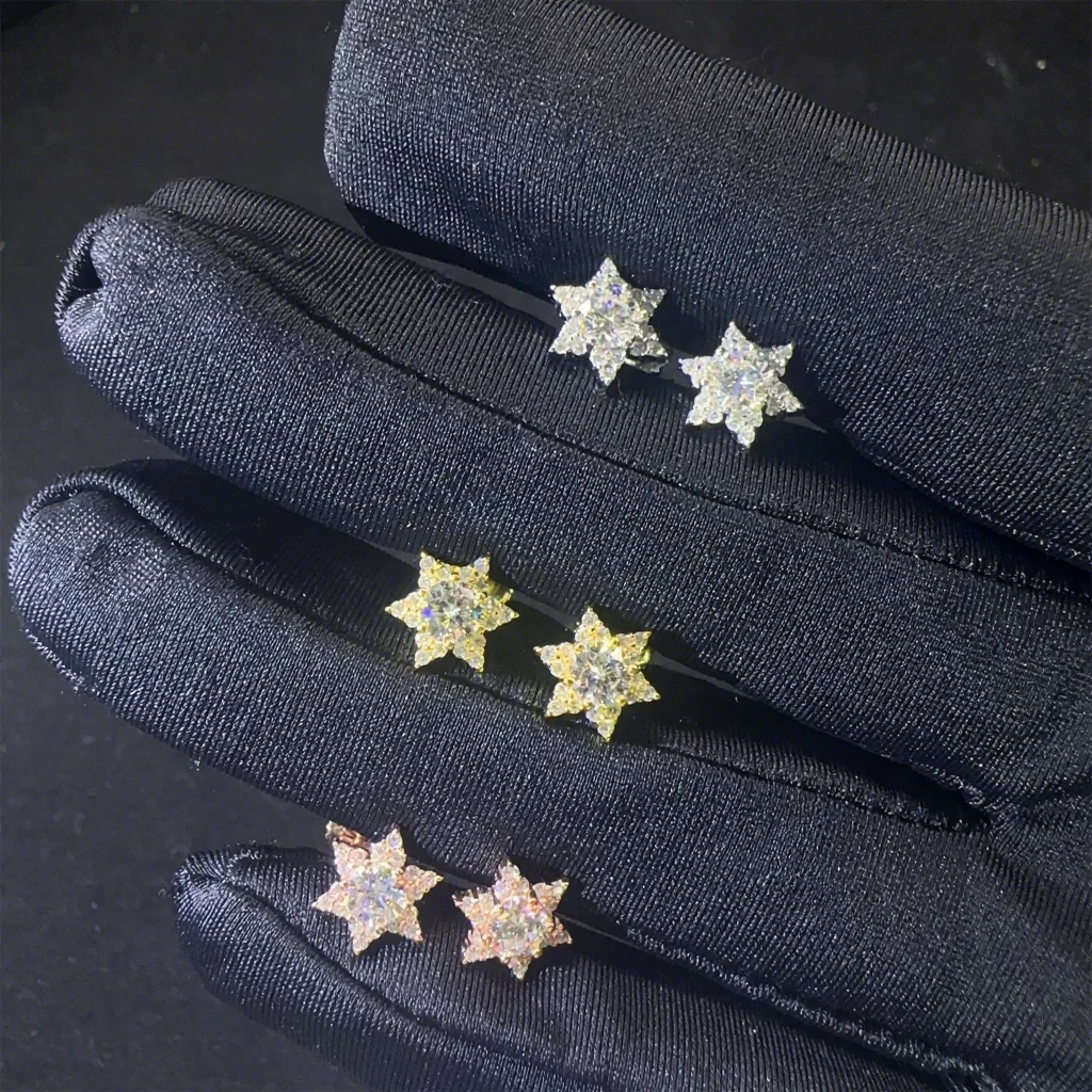 Wholesale Price New Arrivals Bulk Stock Iced Out Man Stud Earrings Screw Back Setting Hip Hop Star Shape Stud Earring 925 Silver