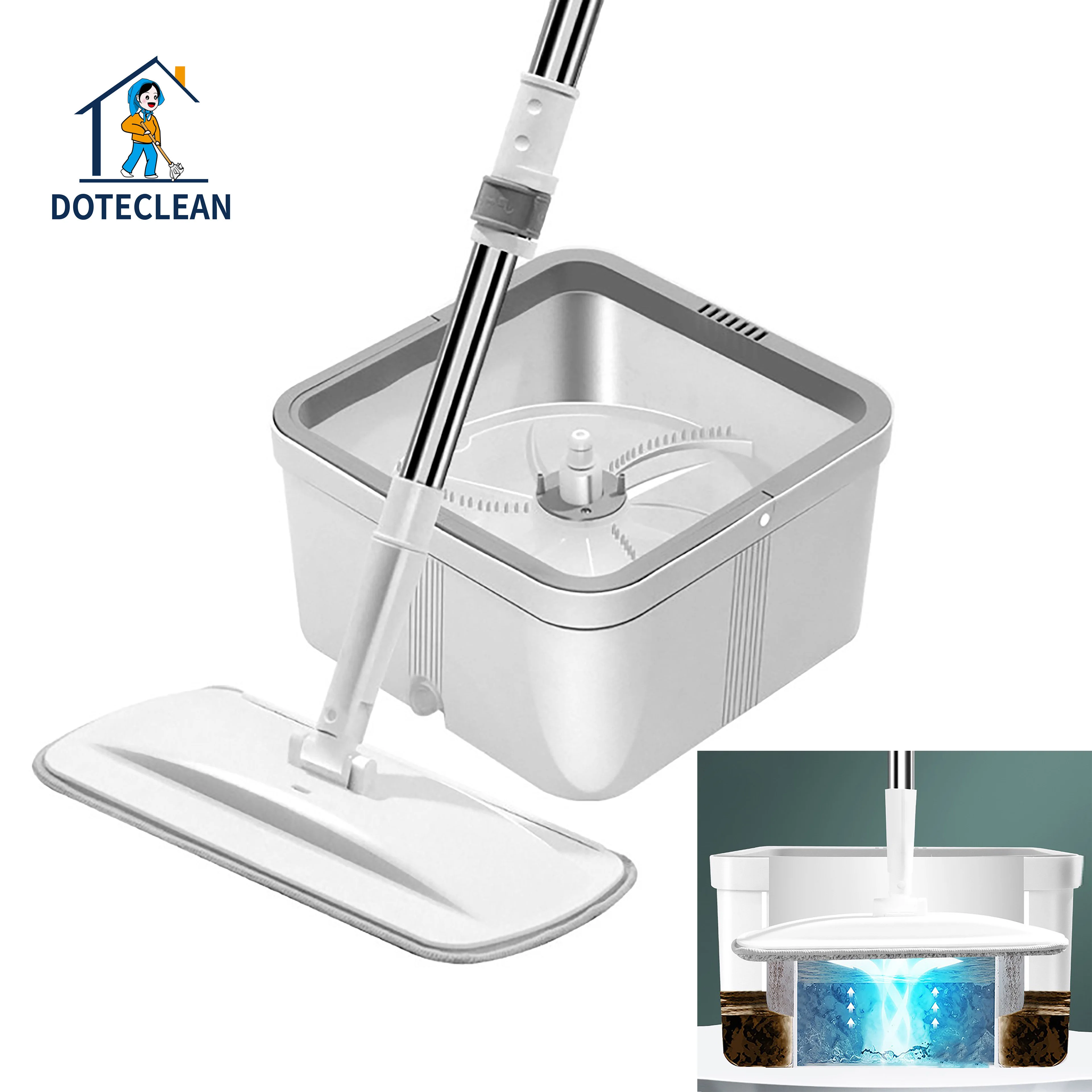 

Dirty water separated square handfree lazy single rotate spin 360 flat Mop Bucket for house floor ceiling cleaning mop