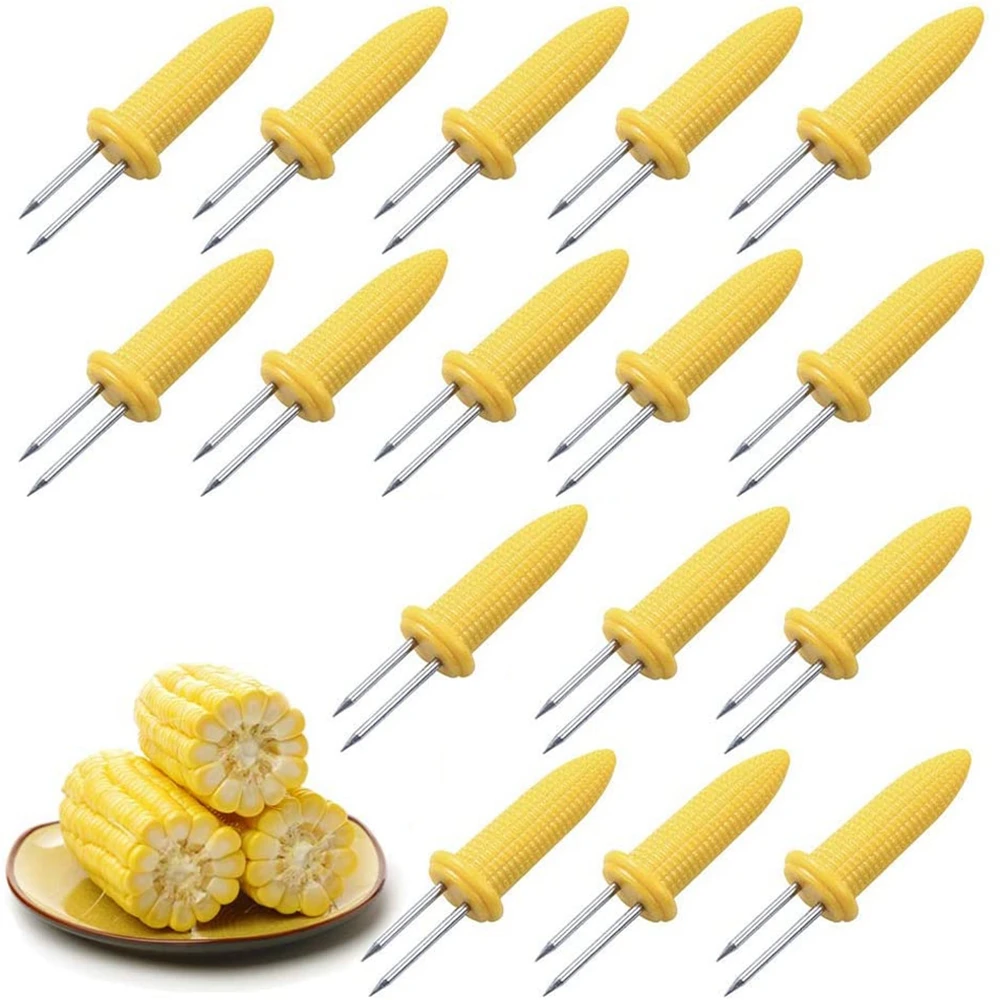 

10Pcs Stainless Steel Corn Holders Corn on The Grill Cob Skewers Double Fork, Yellow