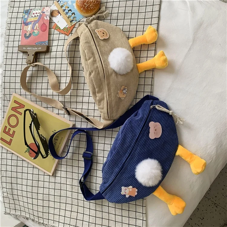 

New cartoon cute chest bag tail decoration suede student messenger bag