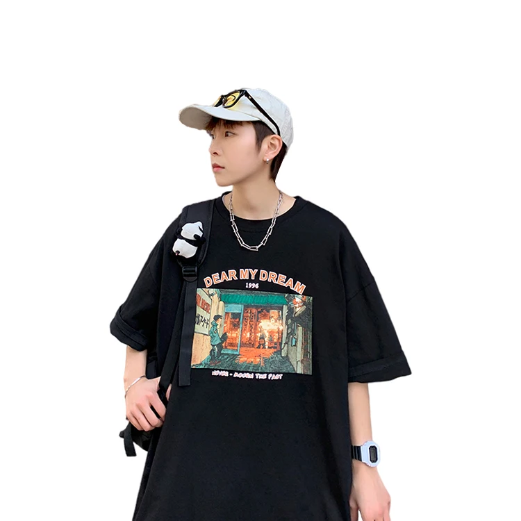 

New Designers Japanese Ins Letter Short Sleeve T-shirt Print Plus Size Crew Neck Men's T-shirts For Unisex