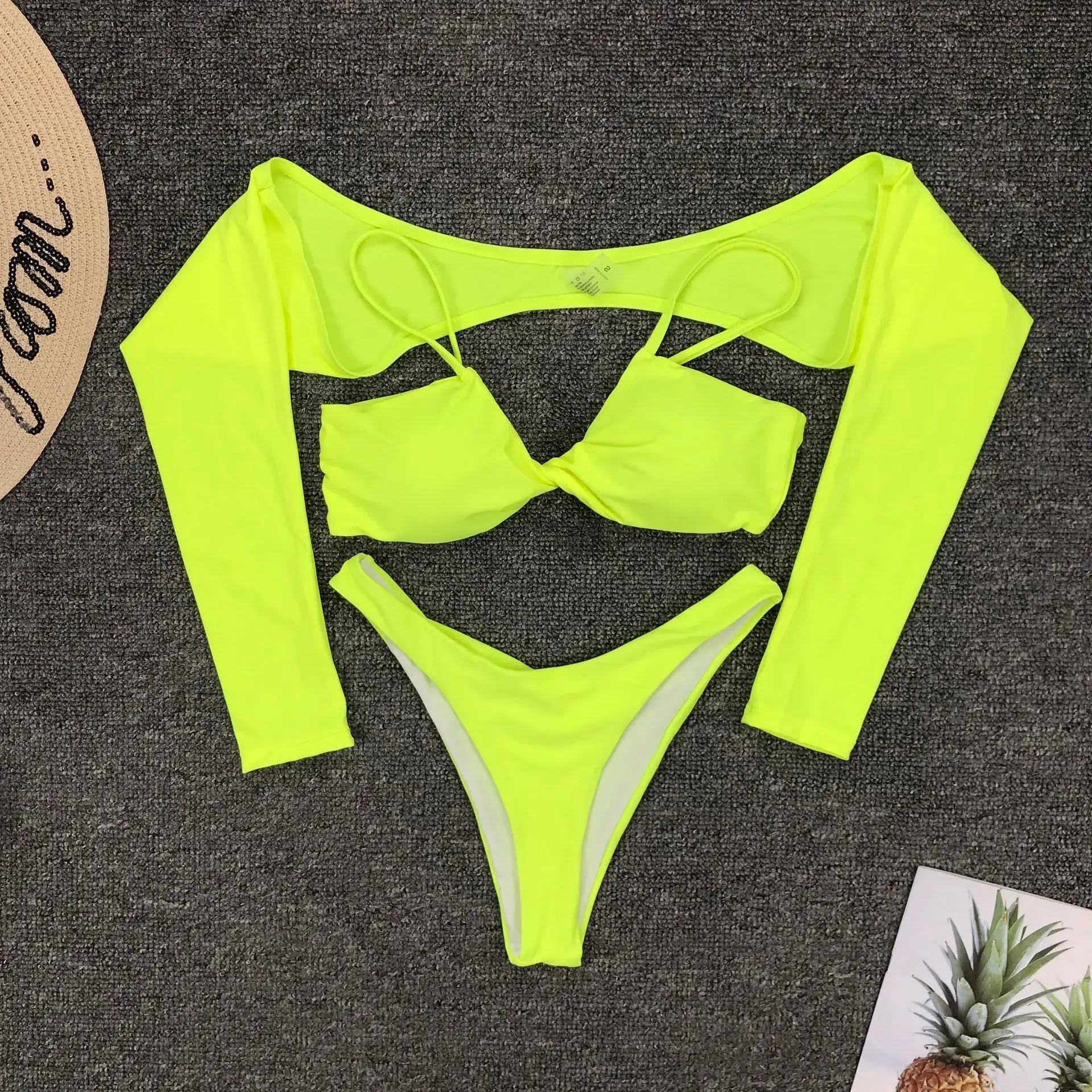 String G 3 Piece Swimwear Neon Green Thong Bikini Swimsuit Buy 3