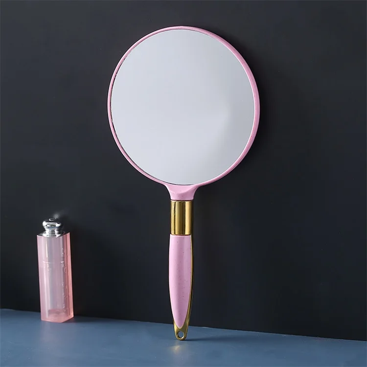 

Fashionable Round Single Hand Makeup Wooden Hand Mirror