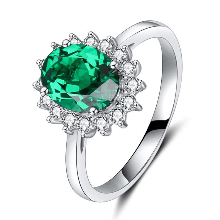 

Diamond Ring For Women Natural Emerald Engagement Rings 925 Silver Wedding Diamond Ring, White