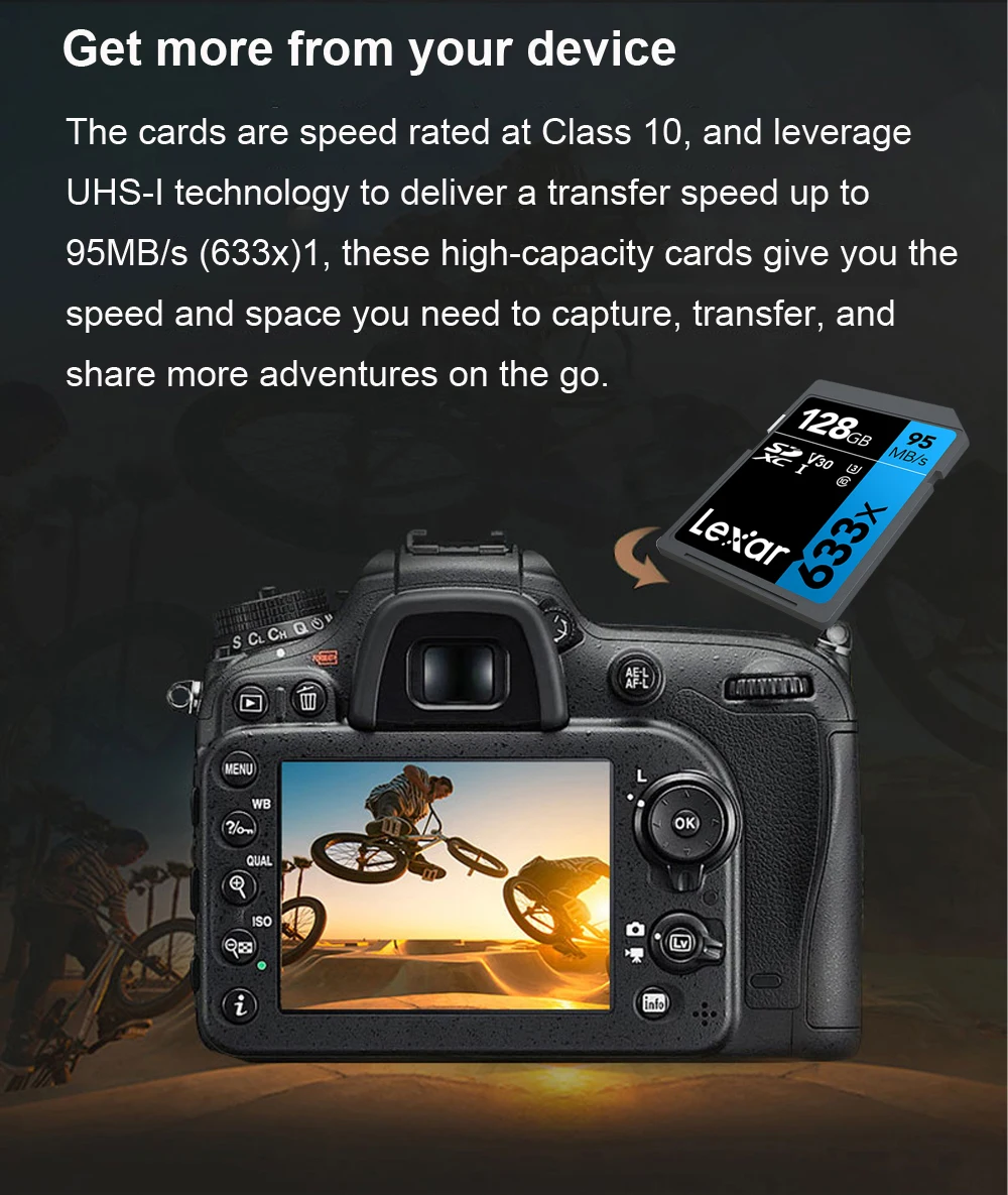 Lexar 32GB 64GB 128GB 256GB V30 U3 Class 10 SD Card Memory SDHC SDXC Card Max 95MB/s High Speed For Camera - ANKUX.COM