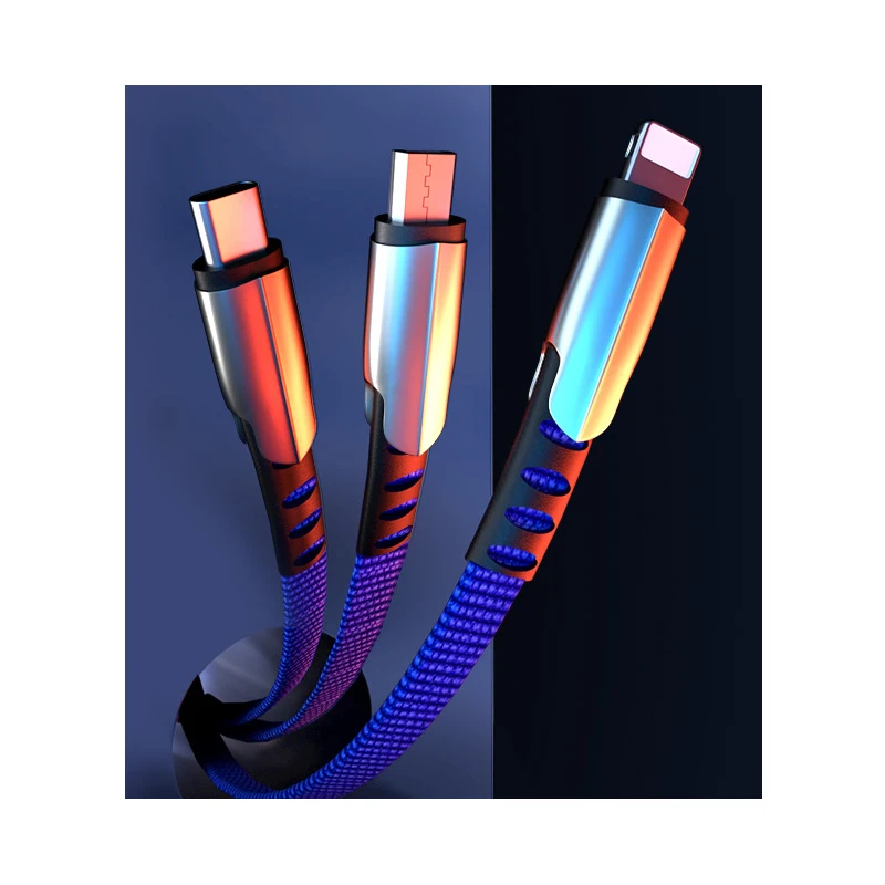 Factory Hot selling Zinc Alloy Flat Mirco Usb 3 in 1Charging date Cable Quick Charger for you smartphone - ANKUX.COM