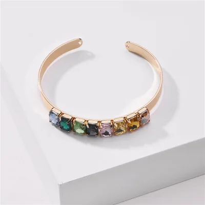 

Latest Trendy Rainbow Color Crystal Open Bangle Sparkling CZ Paved Cuff Bangle Bracelets