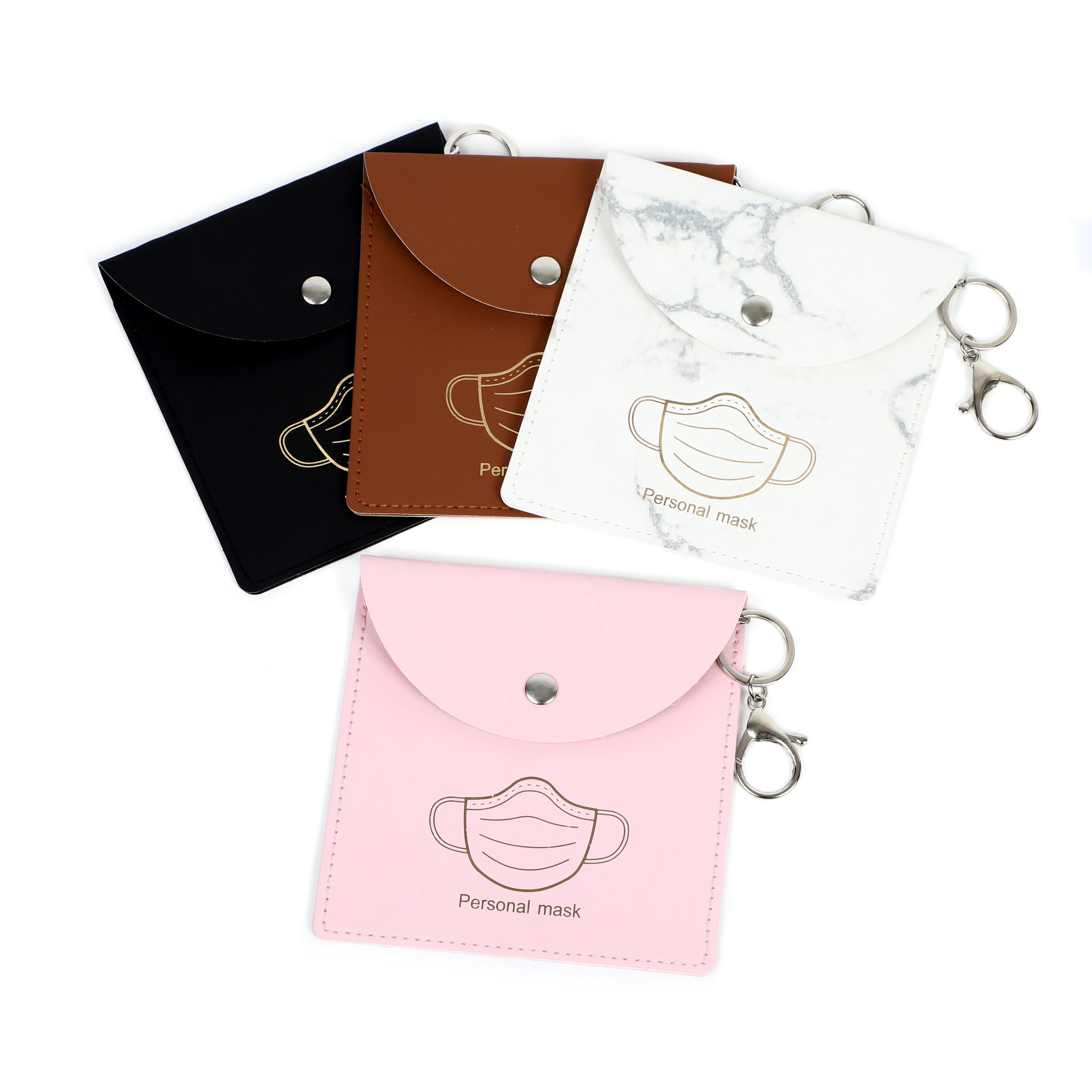 

PU Leather Facemask Storage Bag Face Masking Keeper Case With Keychain, Customised color