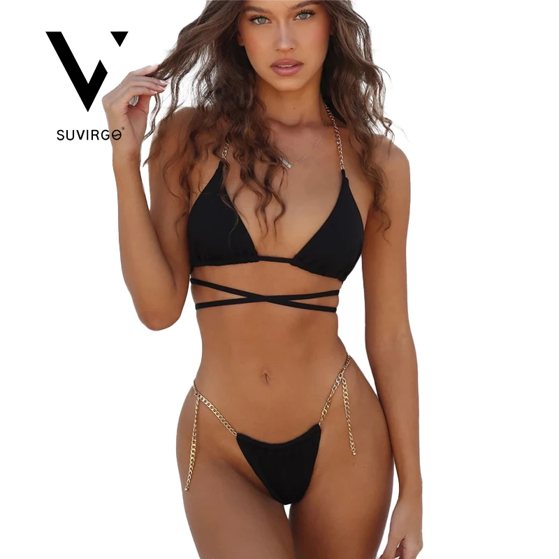 

2021 new sexy swimsuit two-piece Bikini chain line sexy bikini mini bikini swimwear thong