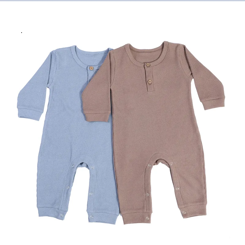 

MYFS Newest Designer Baby Jumpsuits Autumn Waffle Cotton Baby Rompers Unisex Toddler Front Buttons Newborn Jumper, As shown