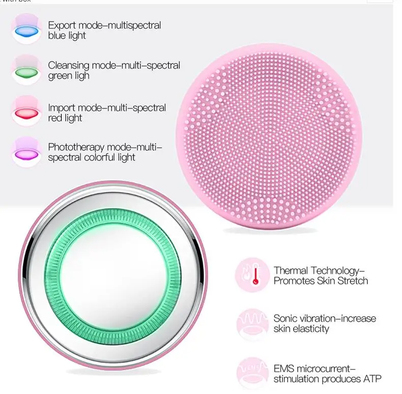 

Sonic Silica Facial Cleansing Brush 2 In 1 Led Photon Face Massage Deep Pore Cleaner Acne Remover Anti Wrinkle Face Lifting, Pink, rose red, purple, blue