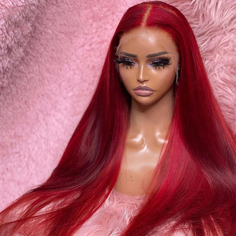

Fashionable colored raw mink cuticle aligned wigs 13x4 13x6 lace front bone straight 99j burgundy wig