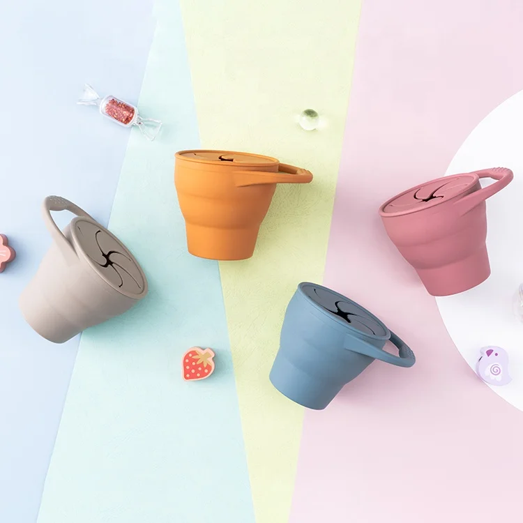 

Can be laser logo collapsible snack cup baby silicone bowl with lid for baby food supplement silicone snack cup, Optional