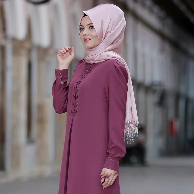 

2021 Hot Selling Hijab Dress Muslim Islamic Clothing Loose Temperament Gamis Muslim Lady Long Dress with Pants, Orange red, wine red, purple,green